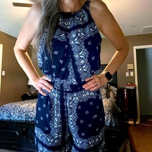 Navy blue and white New York and Company CS Romper